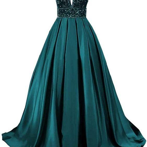 V-Neck Stretch Satin Evening Dresses Floor-Length Sleeveless Bowknot Party Dresses