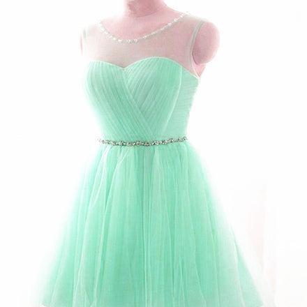 Cute Mint Green Tulle Short Party Dress with Lace Applique, Homecoming Dress main image 0