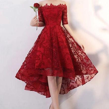 Red Lace High-low Cocktail Party Dress on Luulla