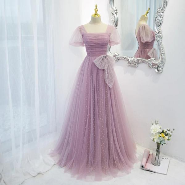 Light Purple Princess Short Sleeves Long A-line Formal Dress, Beautiful ...