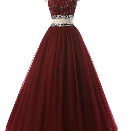 Beautiful Two Piece Tulle Beaded Party Dress, New Prom Dress N099