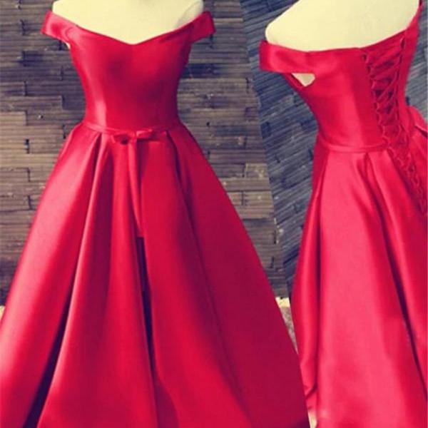 Custom Wine Red Satin Off Shoulder Floor Length Gown Red Party Gowns Red Party Dress F94
