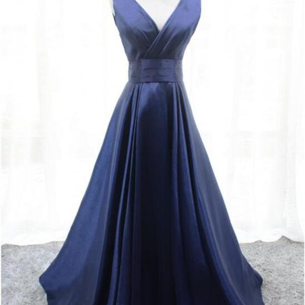 Hand Made New Navy Blue Elegant Formal Dresses, Charming Satin Prom Dress Party Dresses F95