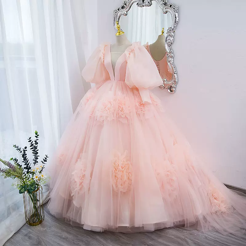Pink Ball Gowm Prom Dress Evening Dress Hand Made..