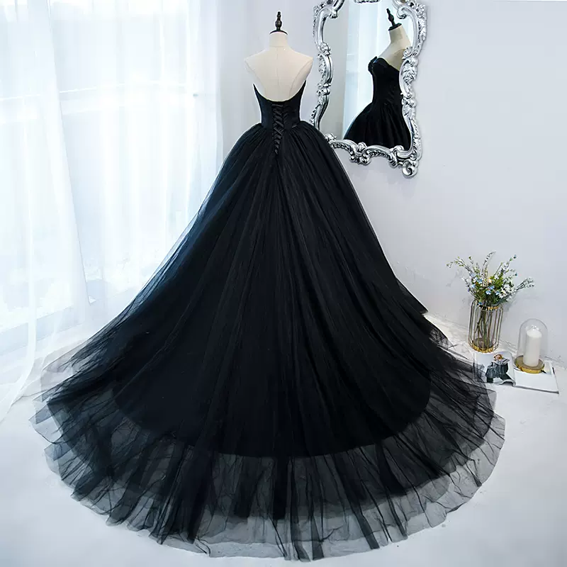 Black Strapless Ball Gown Prom Dress Evening Dress..