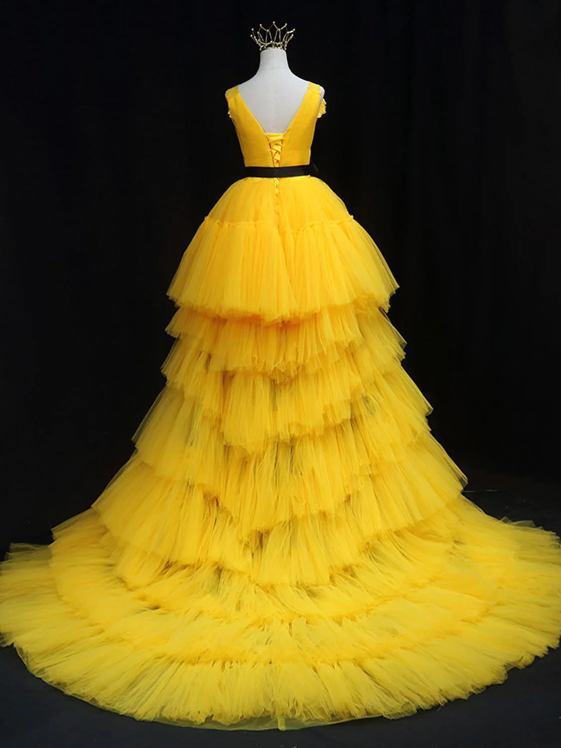 Yellow Hi-lo Tulle Prom Dress Evening Dress Hand..