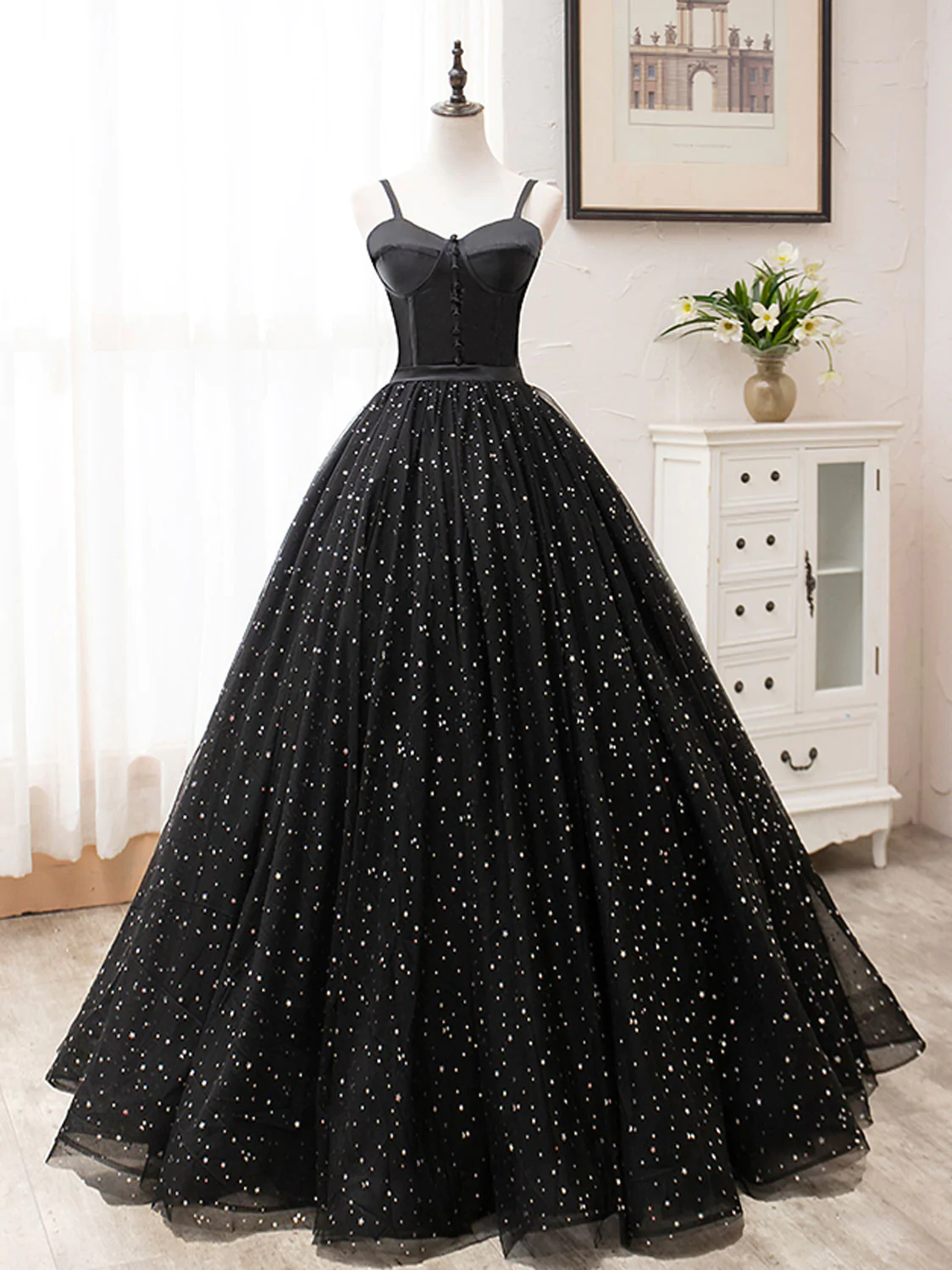 Strapless Strap Ball Gown Black Prom Dress Evening..