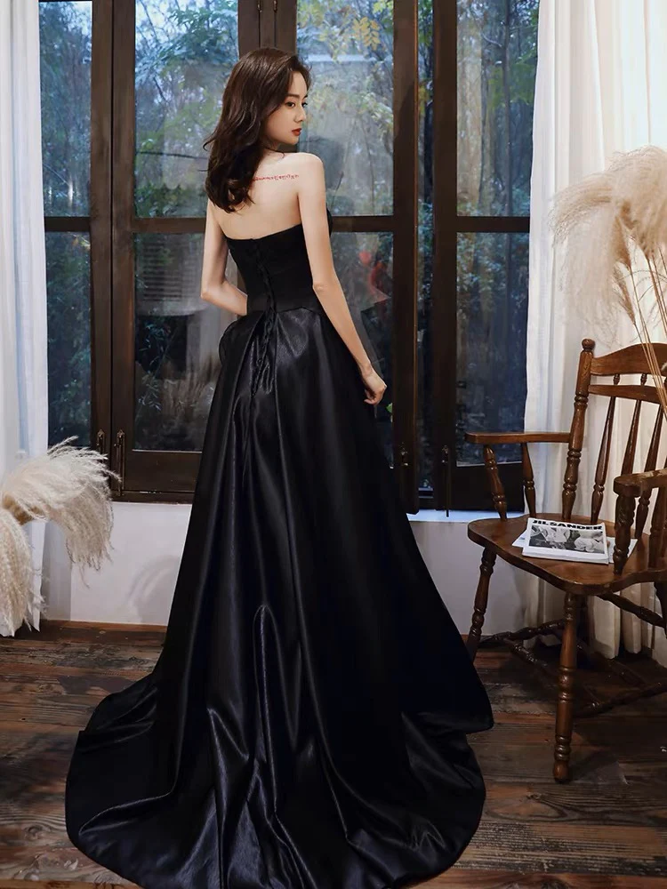 Black Strapless Slim Prom Dress Evening Dress..