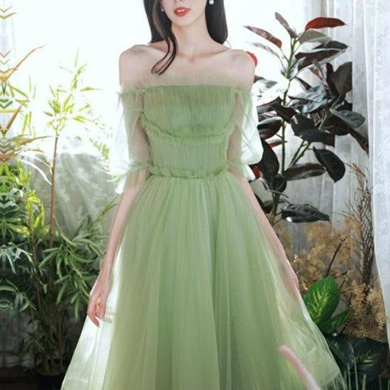 Off-shoulder Green Dress With Layered Skirt on Luulla