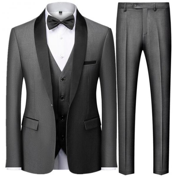 Men Mariage Color Block Collar Suits Jacket Trousers Waistcoat Male Business Casual Wedding Blazers Coat Pants 3 Pieces Set MS15