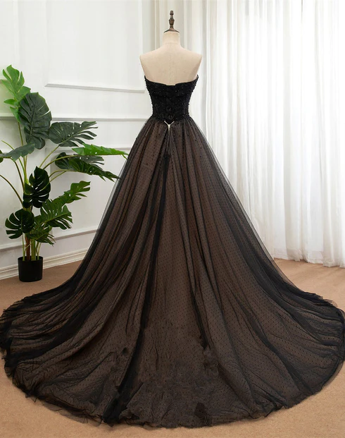 Black Tulle Sweetheart A-line Formal Dress With..