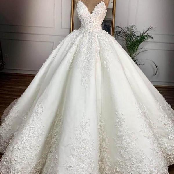 Fantastic Spaghetti Straps Wedding Dresses With Appliques Lace Floor Length Bridal Dress Custom Made SS888