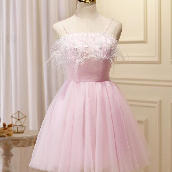 pink strapless feather dress Mac Duggal - Pink Strapless Flare Feather Hem Gown