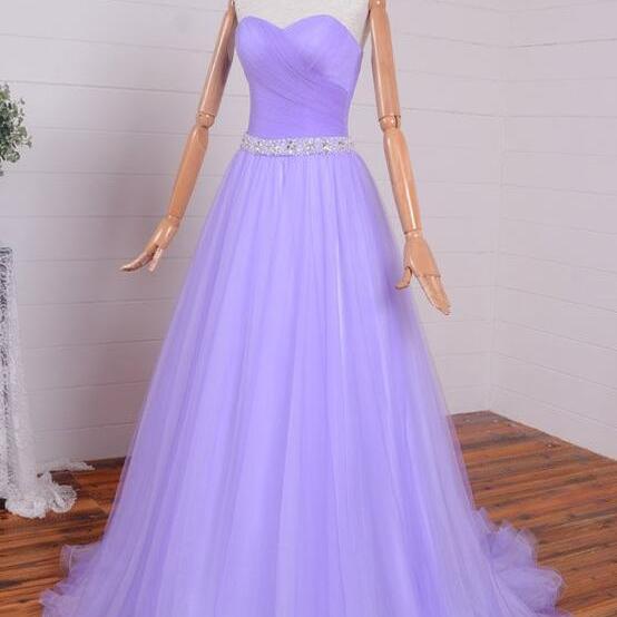 Strapless Long Tulle Bridesmaid Dress with Sweetheart Lavender