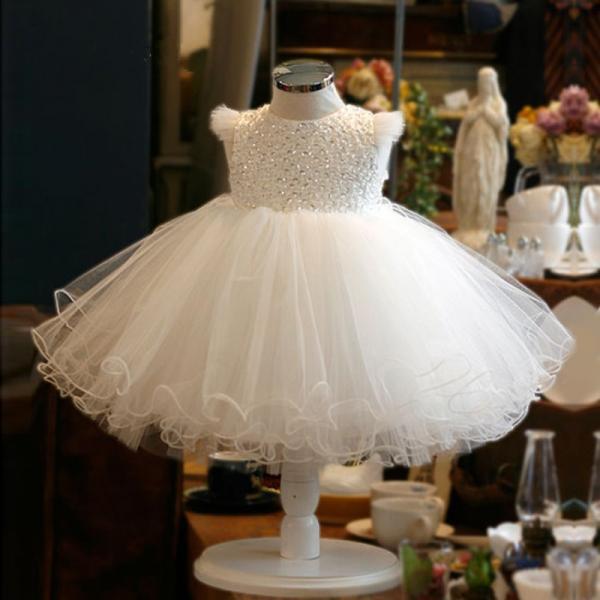 Flower Girl Dress Party Wedding Princess White Tulle Toddler Baby Girls ...