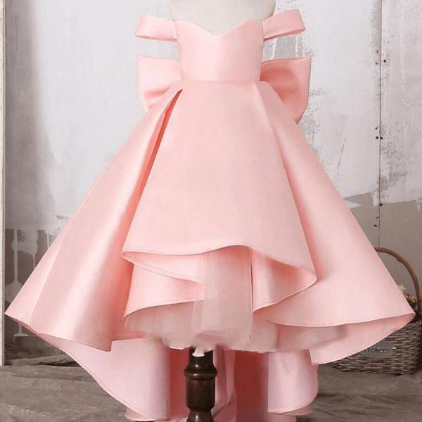Pink Flower Girl Dresses Sheer Neck Ball Gown Little Girl Wedding Dresses Cheap Communion Pageant Dresses FK102