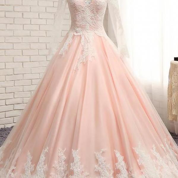 Stunning Pink Lace Bridal Gown For Weddings