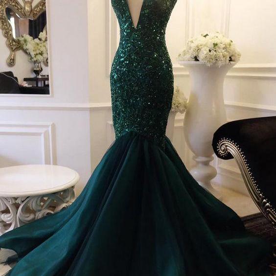 Red tulle sequins long prom dress red evening gown Y1179 main image 1