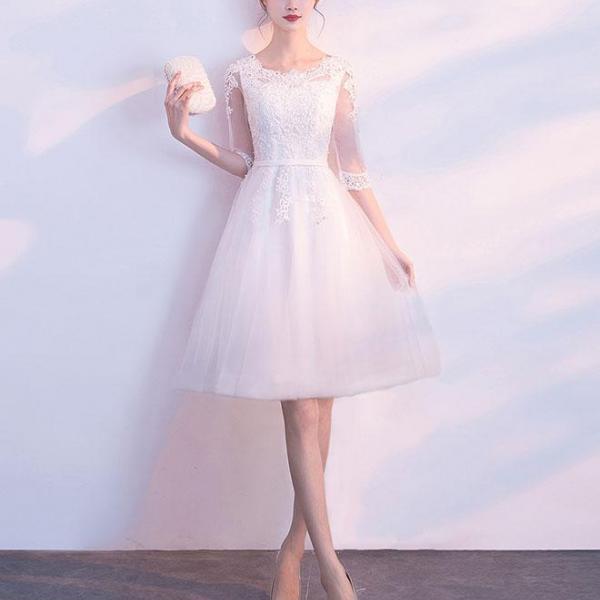 White Tulle Lace Short Prom Dress Formal Dress Homecoming Dress SA1631