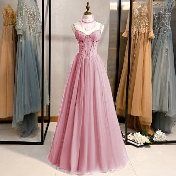 2022 Halter Prom Dresses Mermaid Tulle With Beading Floor Length