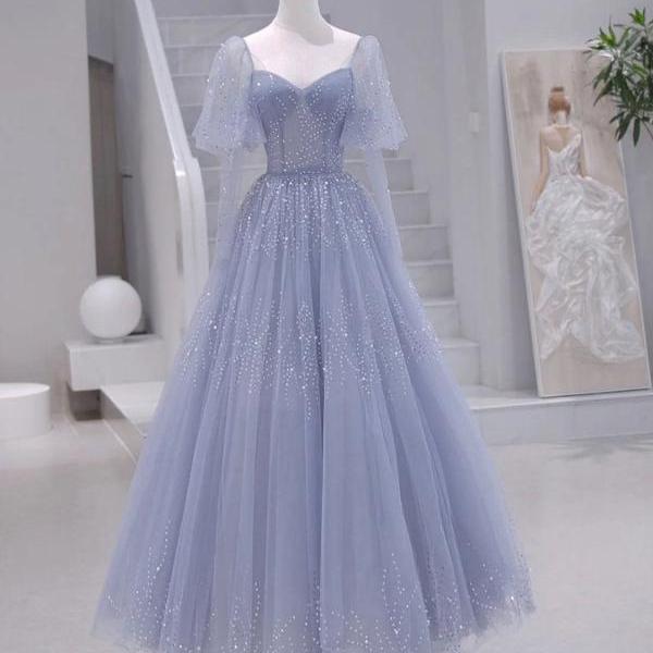 A-line Long Sleeves Beading Blue Long Prom Dress Formal Dress Sa2083 on ...