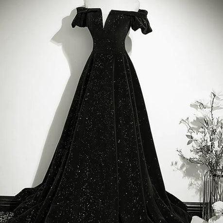 Black Off Shoulder Velvet Long Party Dress Prom Dress Formal Simple Evening Dress SA2249