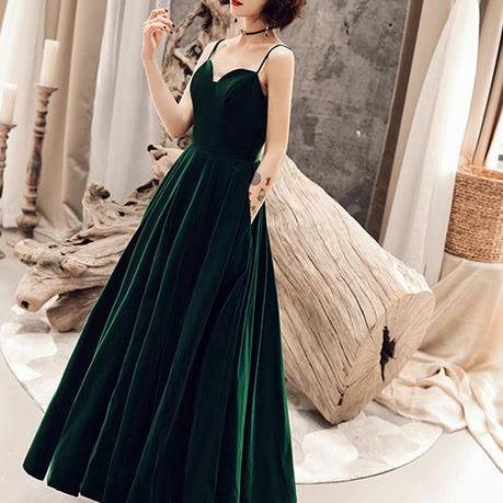 Dark Green Chic Straps Velvet Long Bridesmaid Dress Party Dress Formal Velvet Evening Dress SA2297