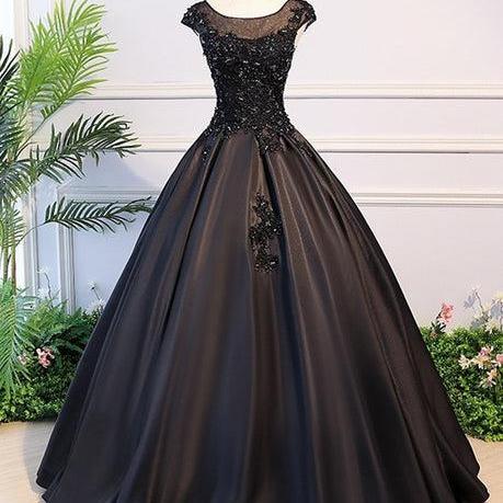 Black Satin Long Party Dress Formal Dress Black Evening Gown SA2342
