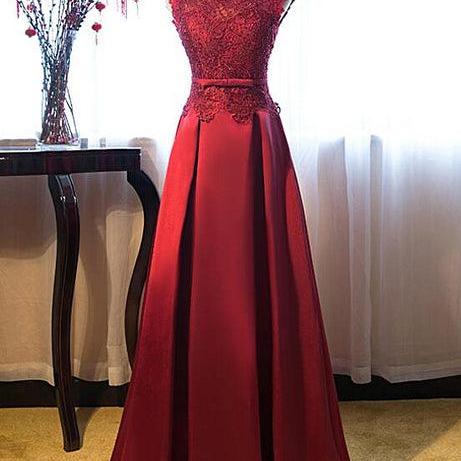 Red Lace Long Junior Prom Dress Formal Lace Top Party Dress SA2349