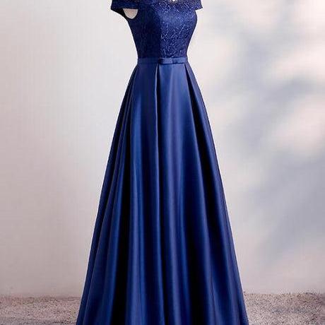 Navy Blue Satin Long Party Dress Formal Long Bridesmaid Dresses SA2352