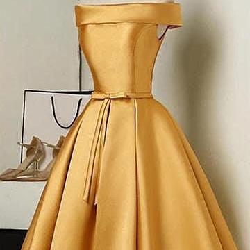 Satin Knee Length Off Shoulder Homecoming Dress Formal Prom Dress SA2354