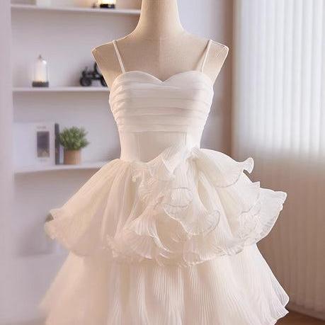 White Tulle Straps Short Graduation Dress Formal Sweetheart Prom Dress SA2366