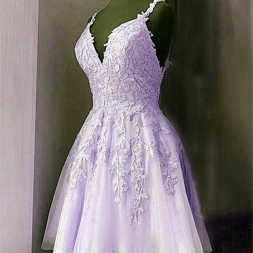 Lavender Tulle Short Straps Party Dress Homecoming Dress Formal Short Prom Dress SA2371