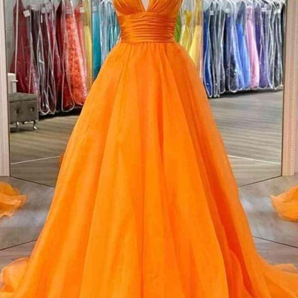 Orange Halter A-Line Long Party Dress Formal Dress Hand Made SA2443