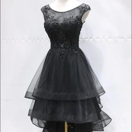 Black Layers High Low Round Neckline Homecoming Dress Formal Party Dress SA2478