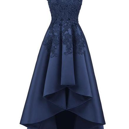 Navy Blue Lace Beaded Wedding Party Dresses High Low Bridesmaid Gowns Formal SA2479