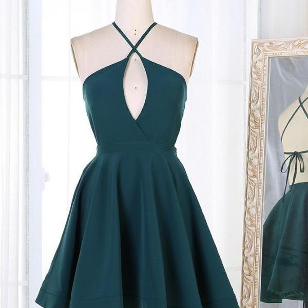 Spaghetti Straps Satin Homecoming Dress Formal Simple Short Prom Dress SA2482