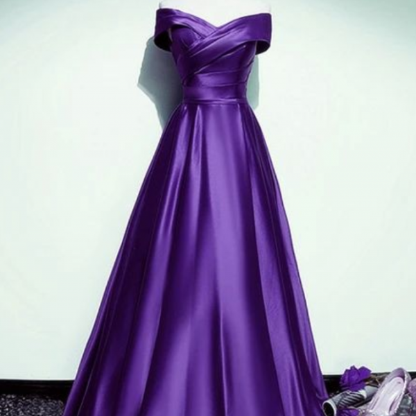 Prom Dresses Satin Off Shoulder A-line Long Party Dress Floor Length Junior Formal Dress SA2497