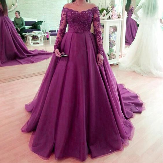 Custom Size Long Sleeve Lace Applique Party Dress Prom Dress Evening ...