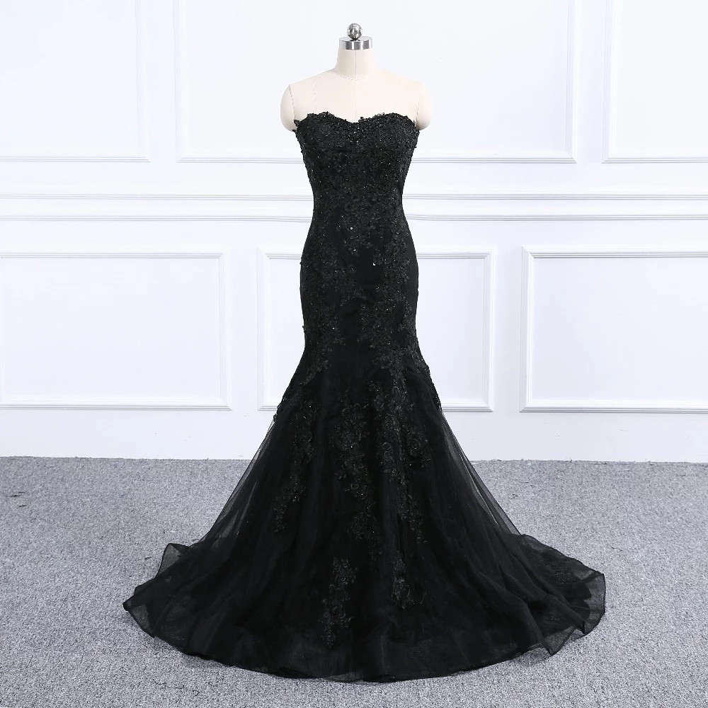 Black Strapless Full Length Wedding Dress Prom Dress Evening Dress ...