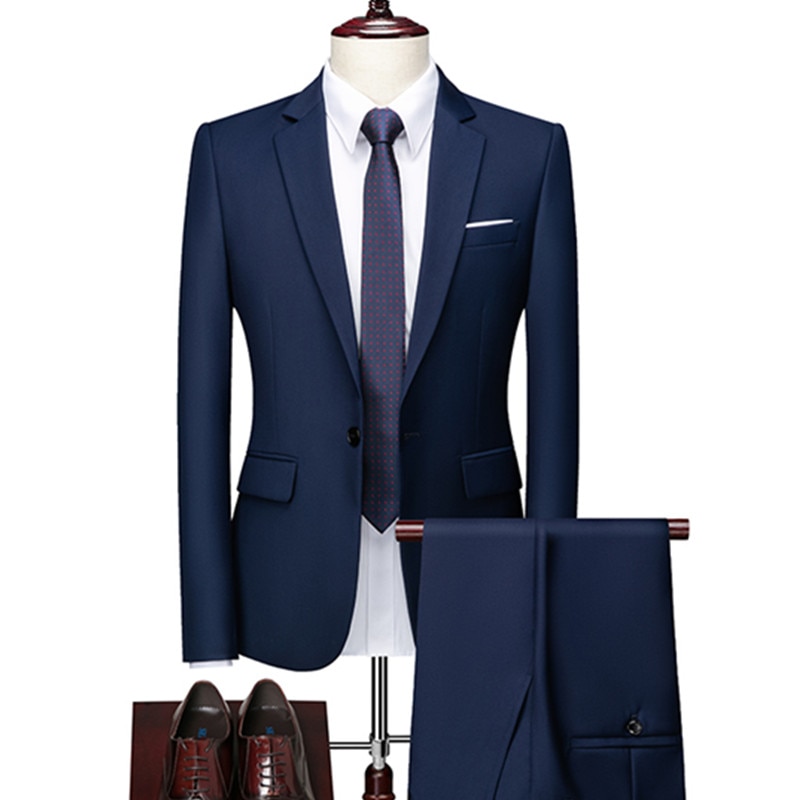 Men's Suit 2 Piece Set Blazers Pants Classic Business Gentleman Formal ...
