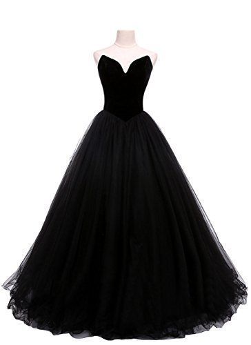 Black V Neck Velet Top Long Prom Dress on Luulla