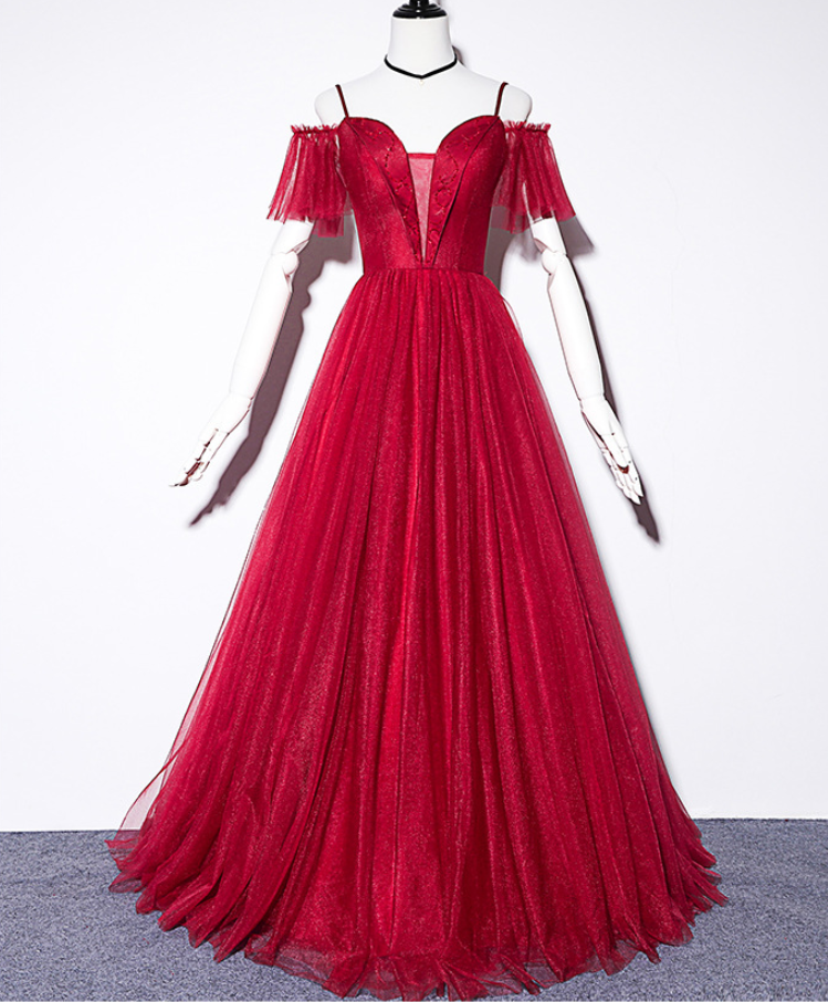 Stunning Red Gown With Tulle Overlay Design on Luulla
