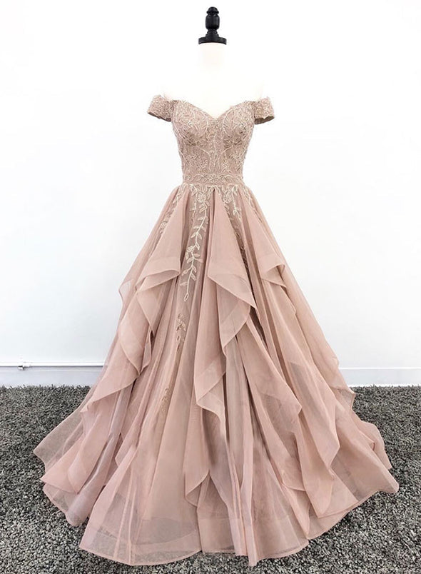 Off Shoulder V Neck Lace Chiffon Long Prom Dress, Evening Dress on Luulla