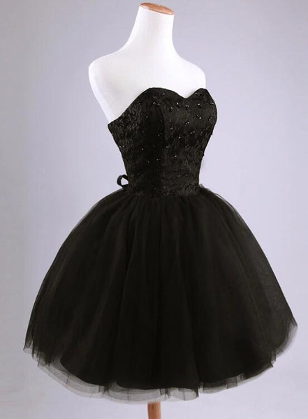Beautiful Black Short Lace And Tulle Homecoming Dress, Sweetheart Short ...