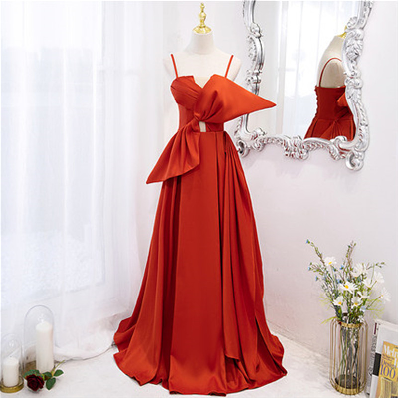 Simple Orange A-line Strapless Chiffon Long Prom Dress Evening Dress cc5014