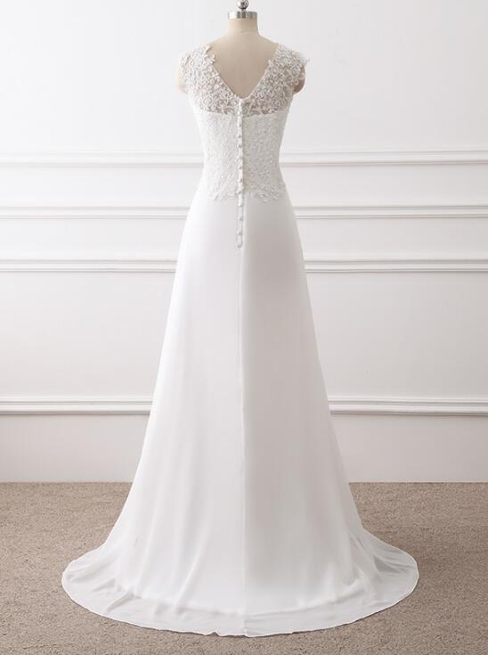 Simple Long Chiffon Dress with Lace Decor White