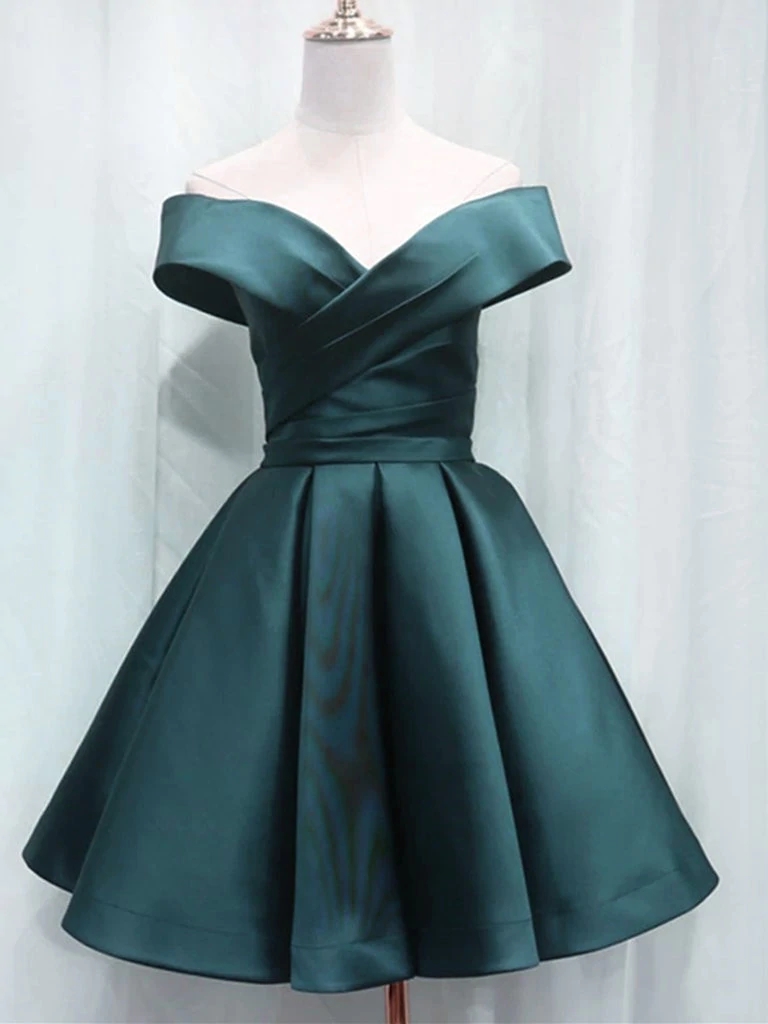 Charming Dark Hunter Green Satin Bridesmaid Dress, Short