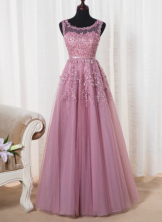 Charming Pink Satin V-neckline Long Party Dress, New Prom Dress