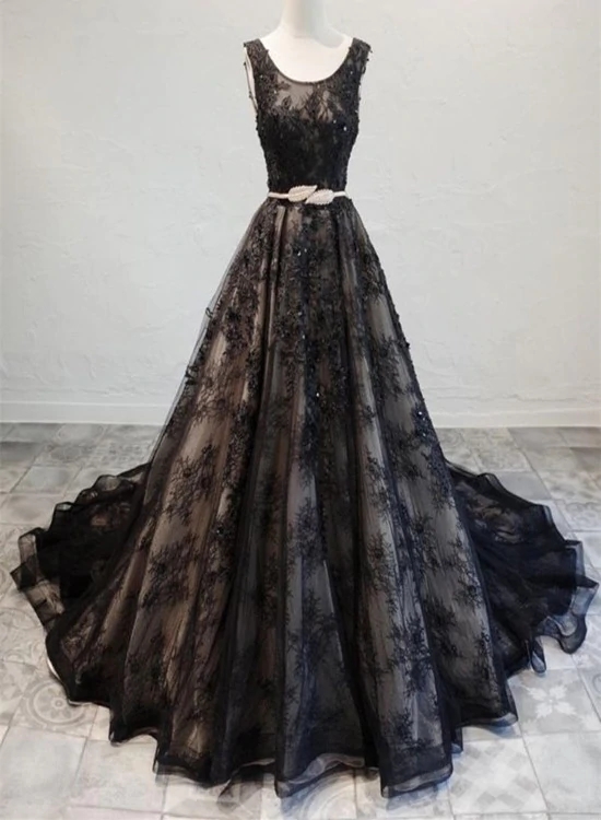 Gorgeous Black Lace Party Dress, A-line Long Formal Dress Prom Dress ...